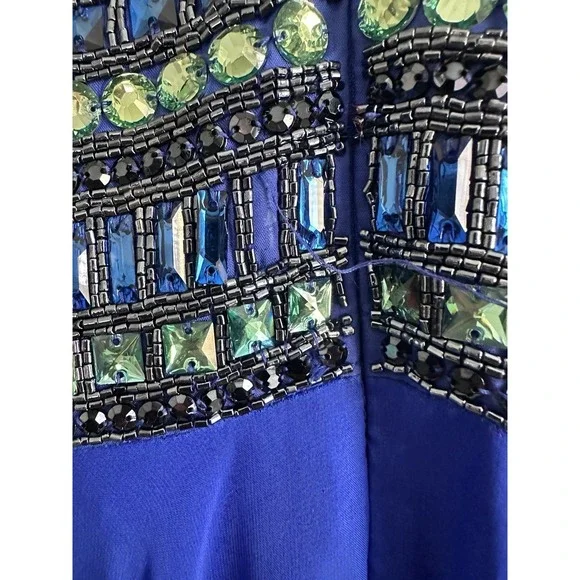 Sherri Hill Royal Blue Beaded Strapless Formal Gown Evening Party‎ Dress - Picture 3 of 9